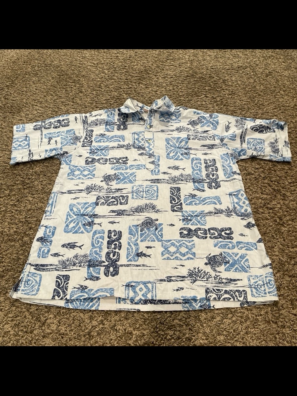 go barefoot three button sea life print Hawaiian shirt men’s large